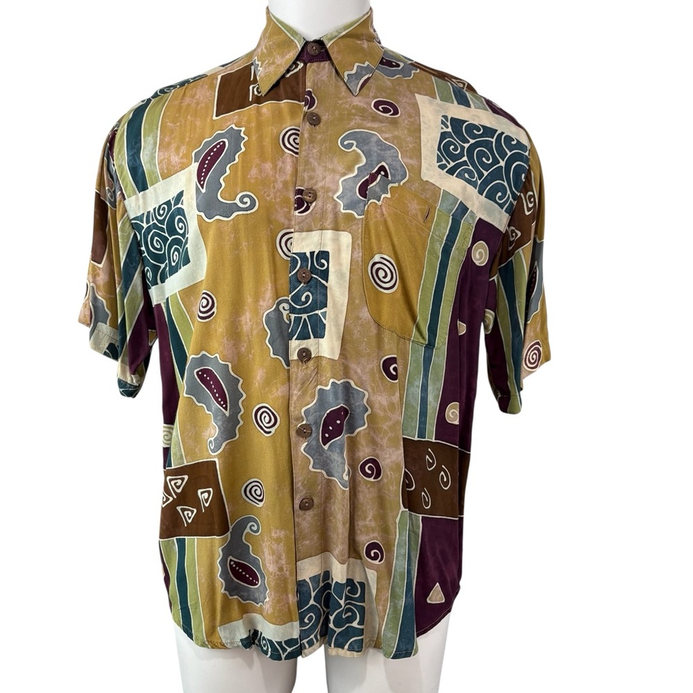 The Territory Ahead Shirt Mens Medium Colorful Abstract Aztec Tribal 90s (596)